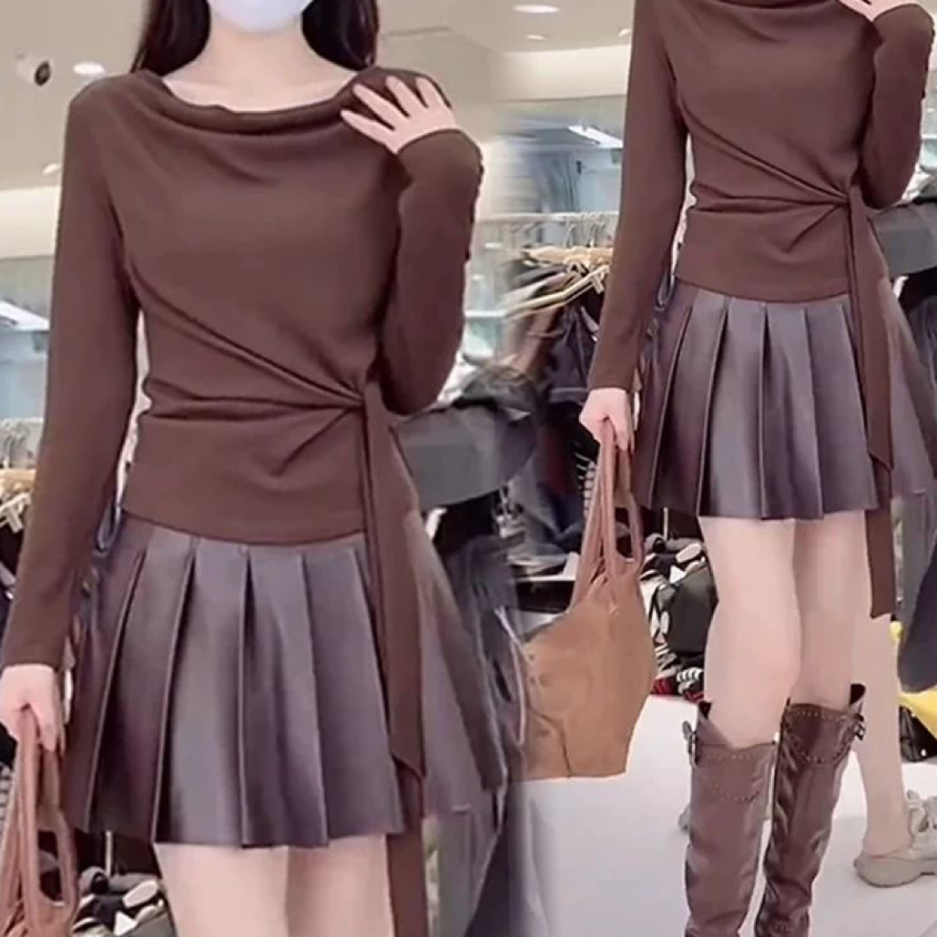 大码胖妹妹时尚洋气2025秋新款显瘦不规则百褶半身裙小个子高腰