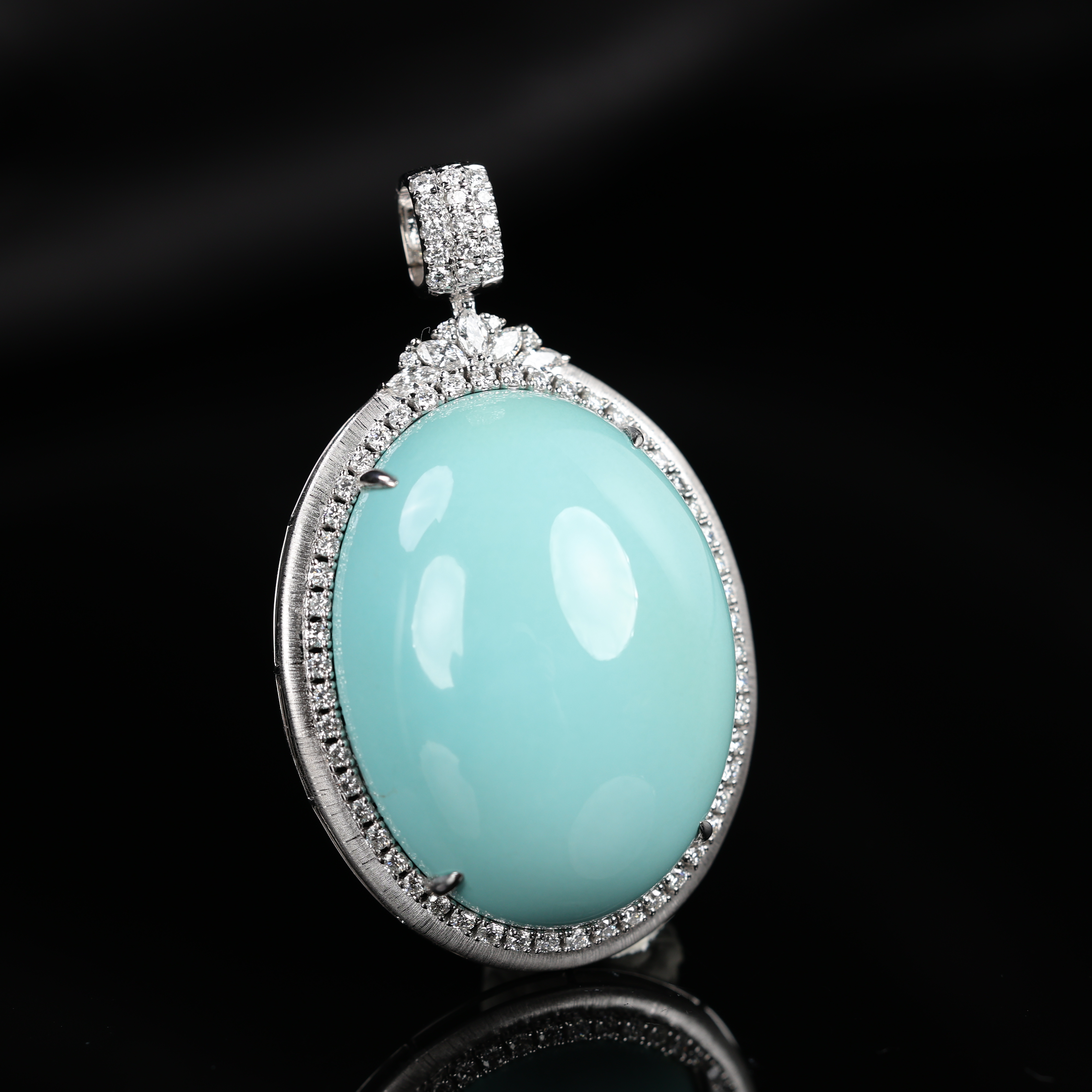 “碧落”珍藏级精品全玉化天空蓝绿松石大蛋面吊坠