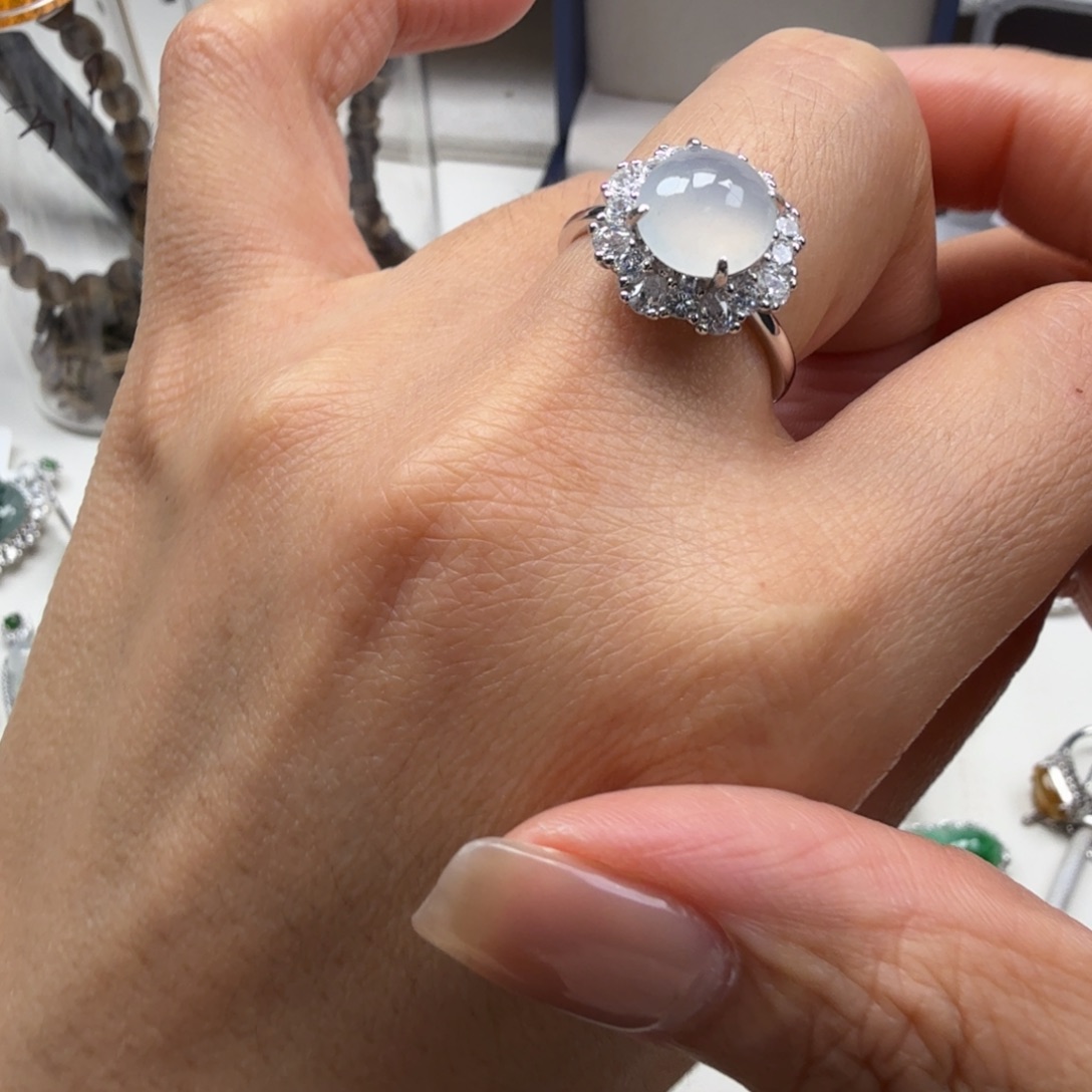 翡翠银S925镶嵌戒指戒指