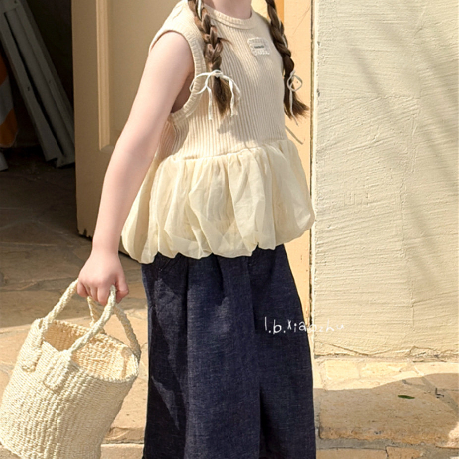 H4-4。Y 3328 儿童休闲纯色牛仔裤女童百搭宽松夏季