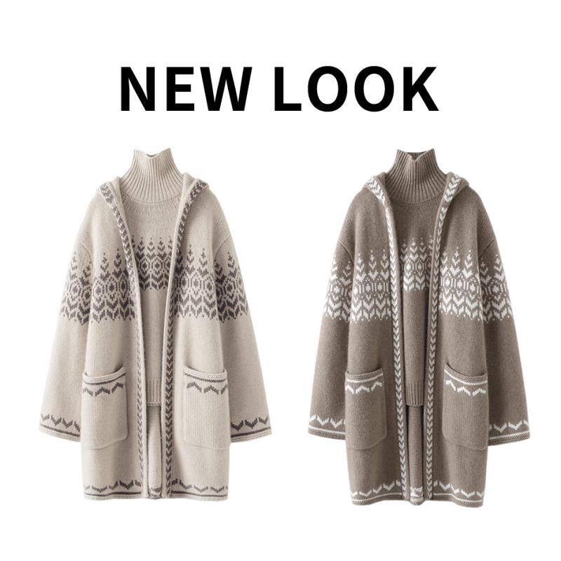 七针加厚羊毛连帽开衫长款大衣抽绳外套D260