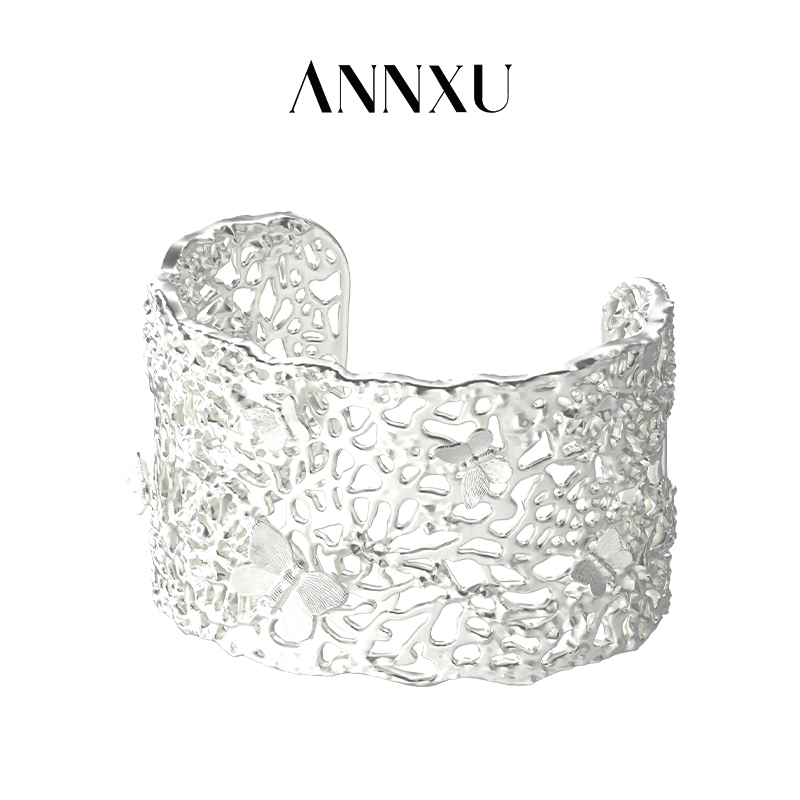 ANNXU 铜合金手镯 梦蝶系列梦蝶花丛宽手镯
