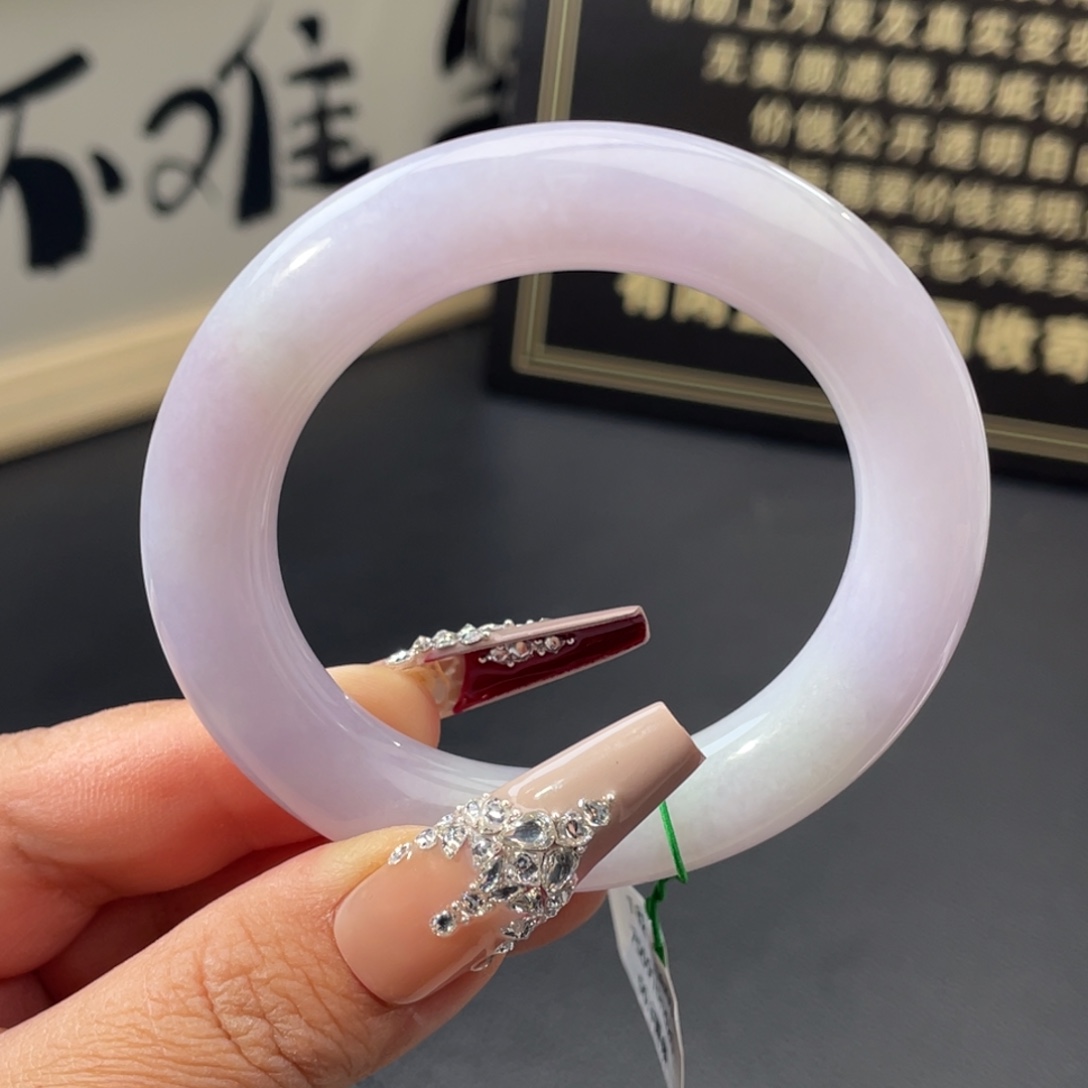 翡翠未镶嵌手镯【万内强推】糯化粉紫圆条手镯