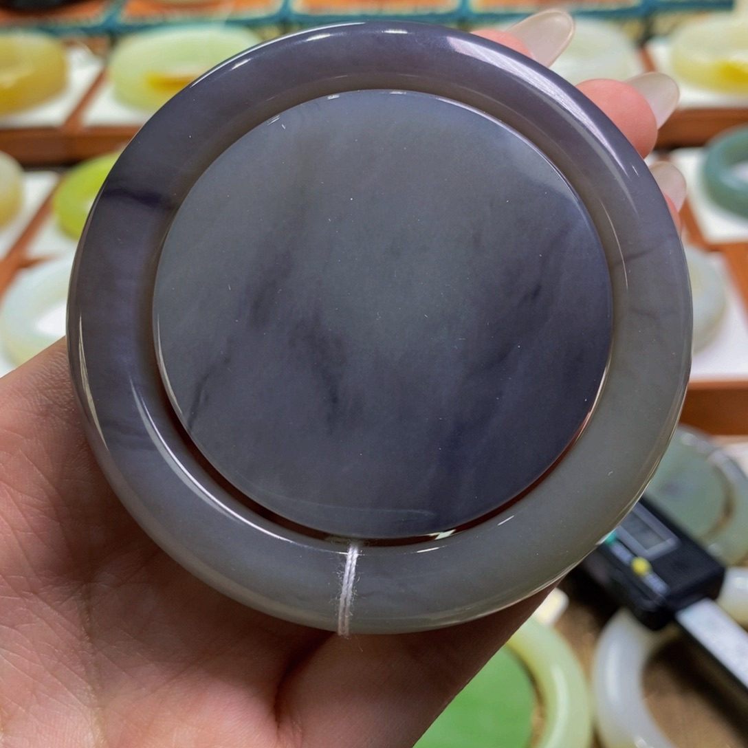 和田玉手镯未镶嵌意境烟紫套镯56➕