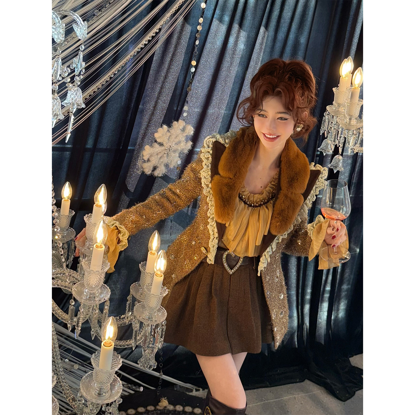 孙瑜儿【慢调巴黎】千金feel獭兔毛领Gao定呢料珠绣外套SY55J40690