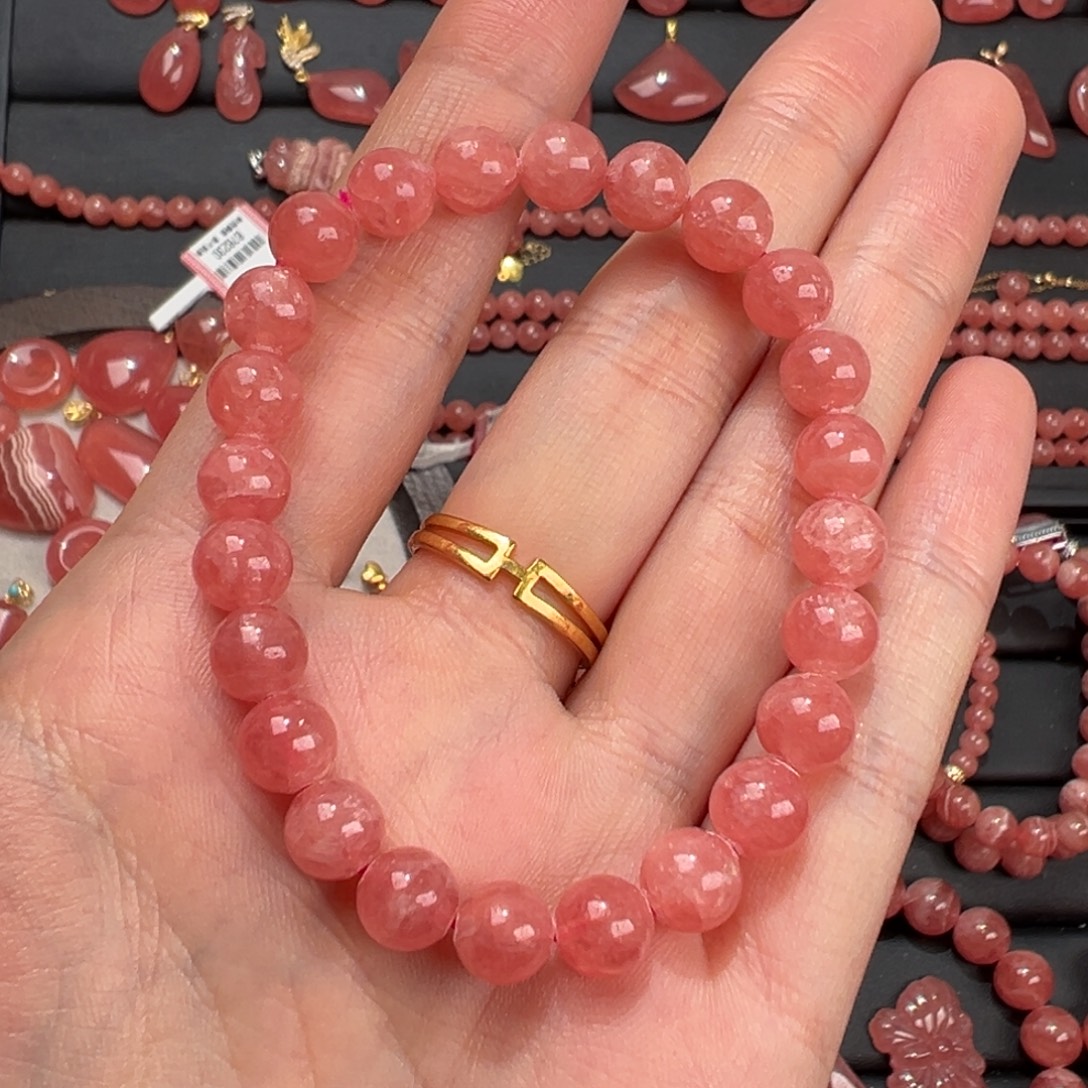 菱锰矿（红纹石）未镶嵌手绳