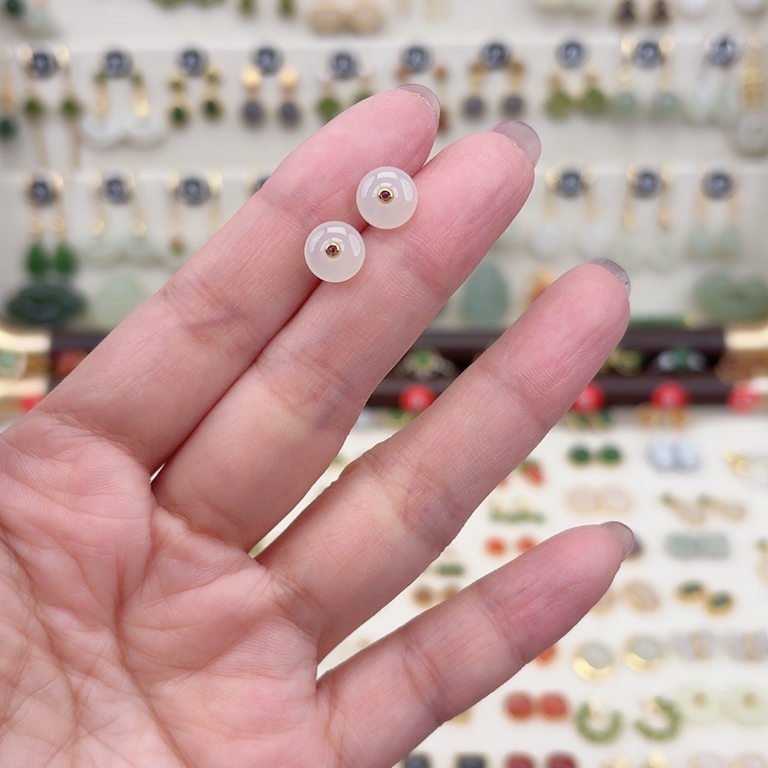 银S925镶嵌和田玉耳饰