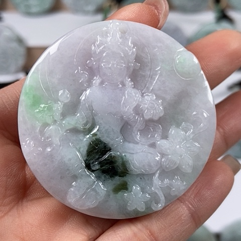 翡翠颈饰未镶嵌山水观音两面工福利