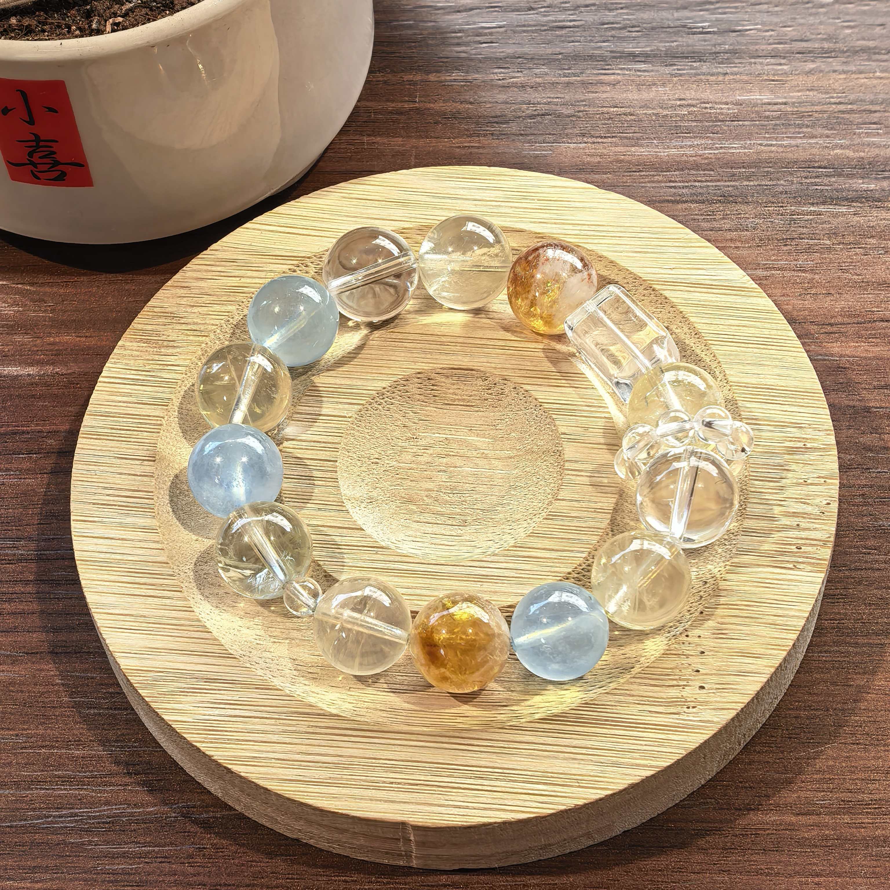 【五DIY行】土XI金水定制海岸风纯天然水晶手串蓝色系清新白透首选！