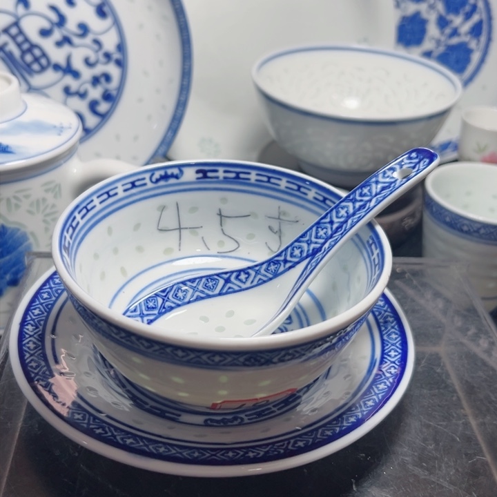 碗青花玲珑三件套