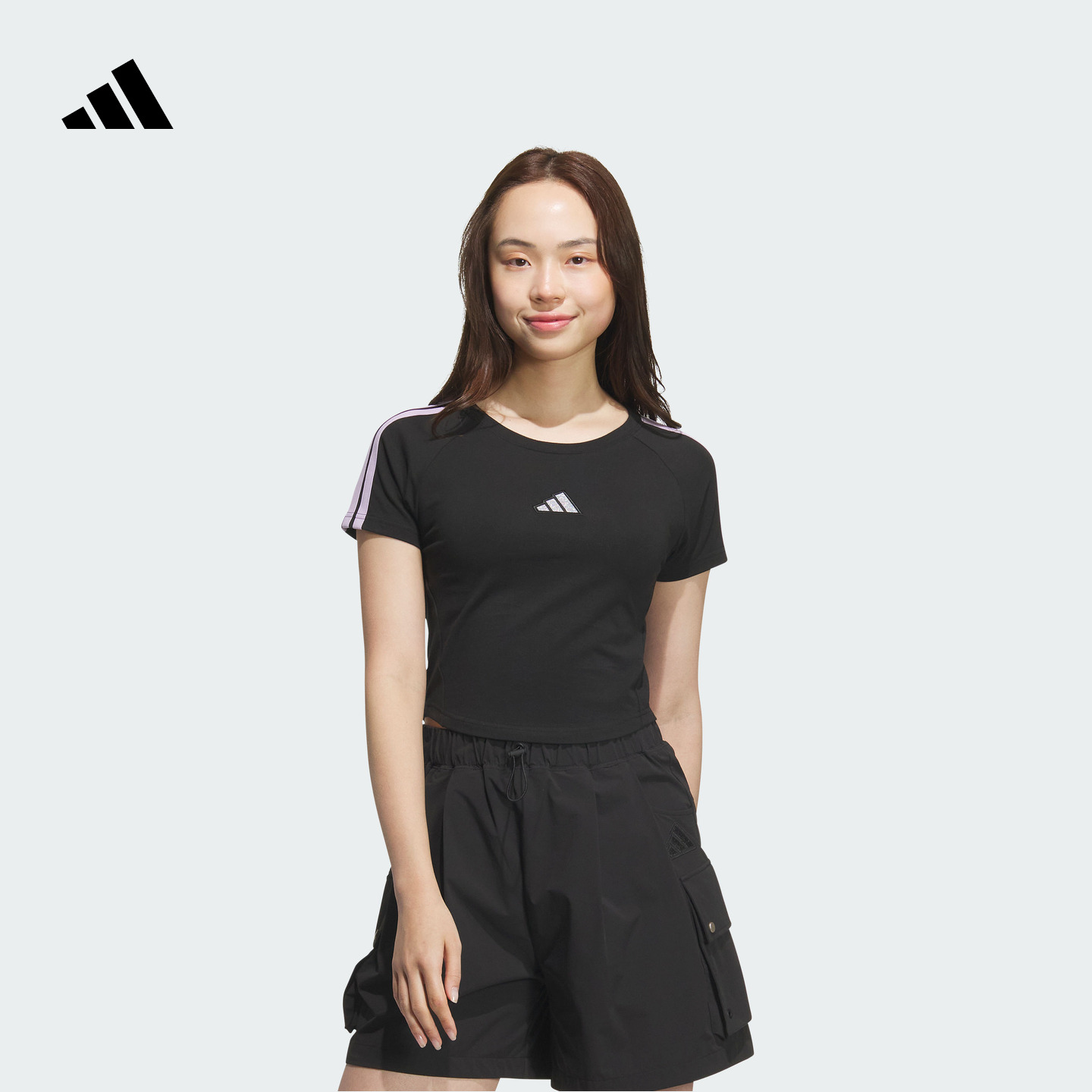 阿迪达斯官方三条纹舞动系列显腰线短袖T恤女款夏季adidas KB7753