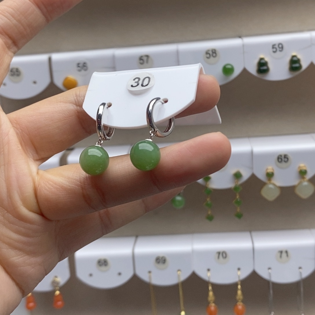 银S925镶嵌和田玉耳饰