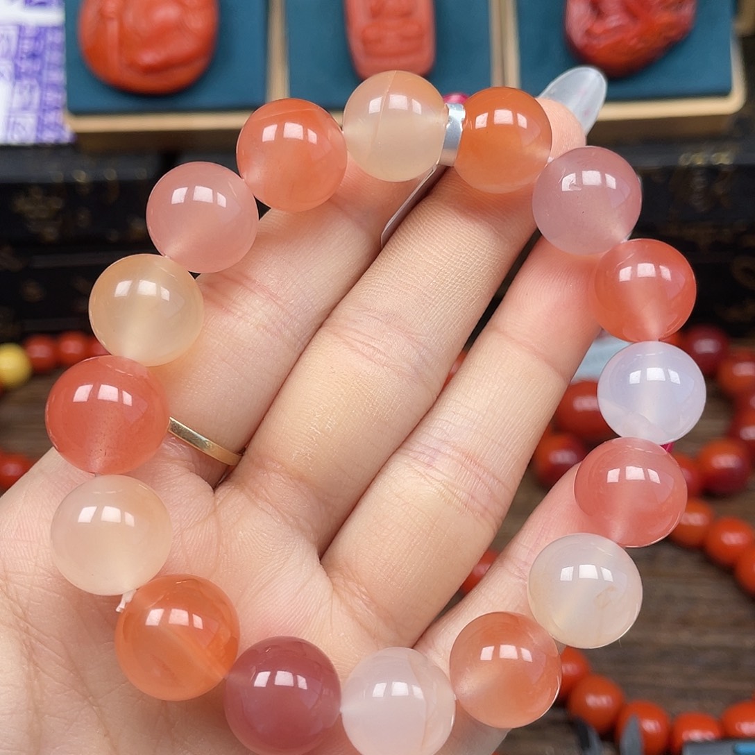 南红玛瑙未镶嵌手串保山河湾糖果色卡13mm+