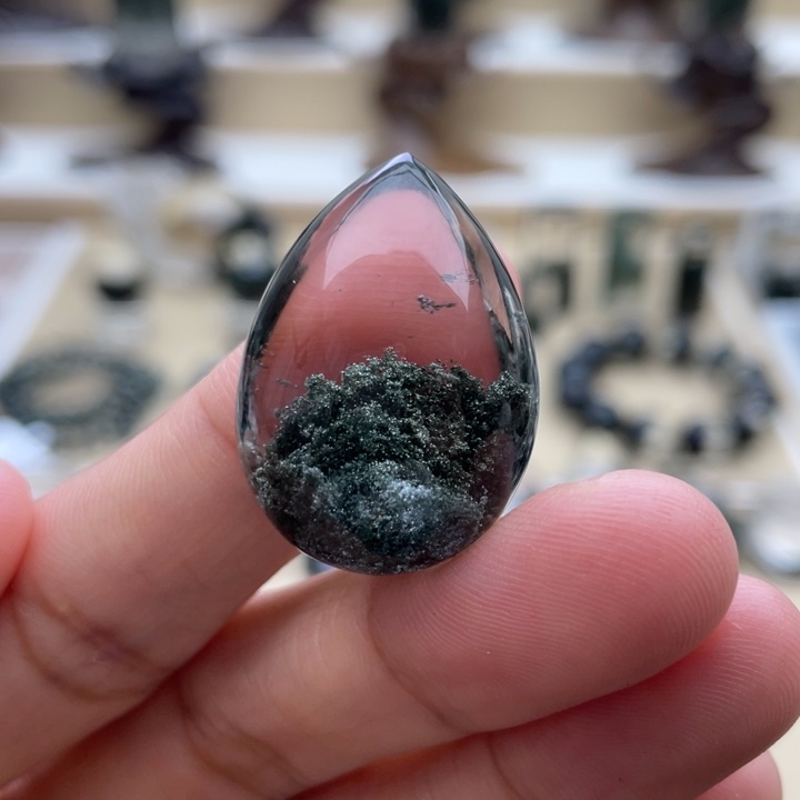 颈饰未镶嵌水晶绿幽灵聚宝盆水滴定制