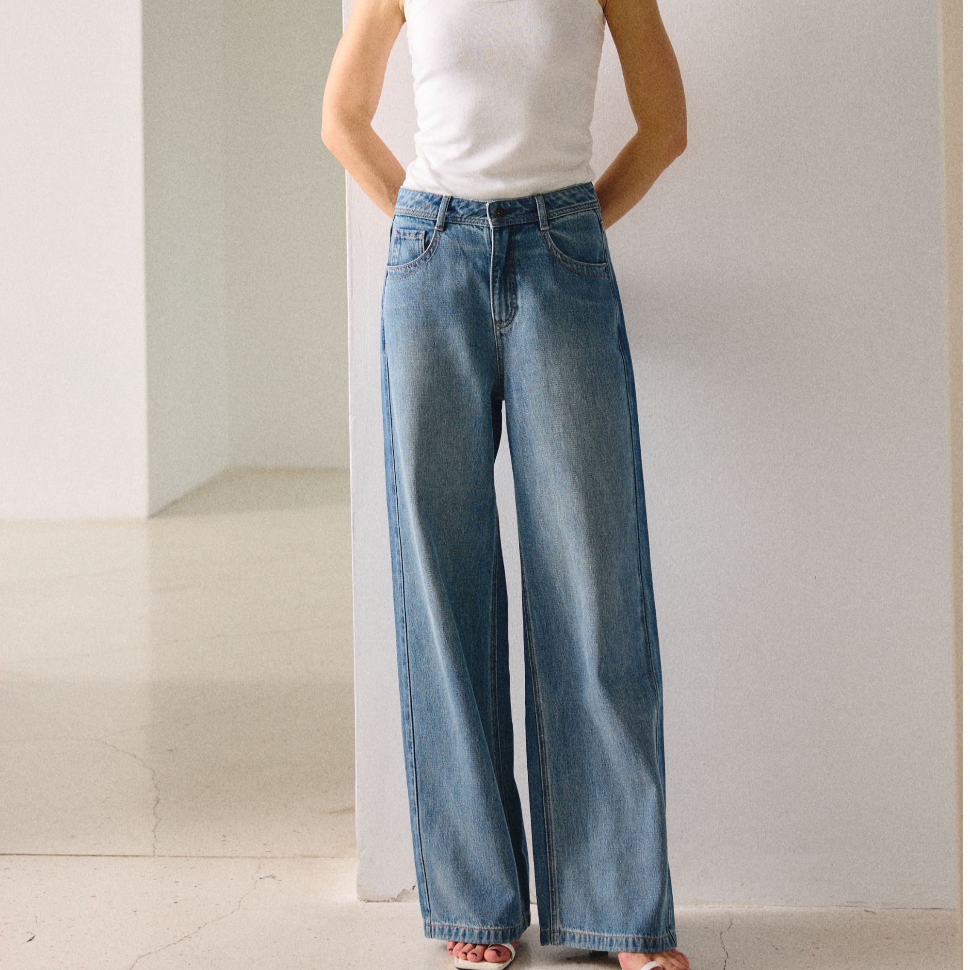 ONLY2026春季新款阔腿裤高腰水洗无弹牛仔裤显瘦百搭|126132071