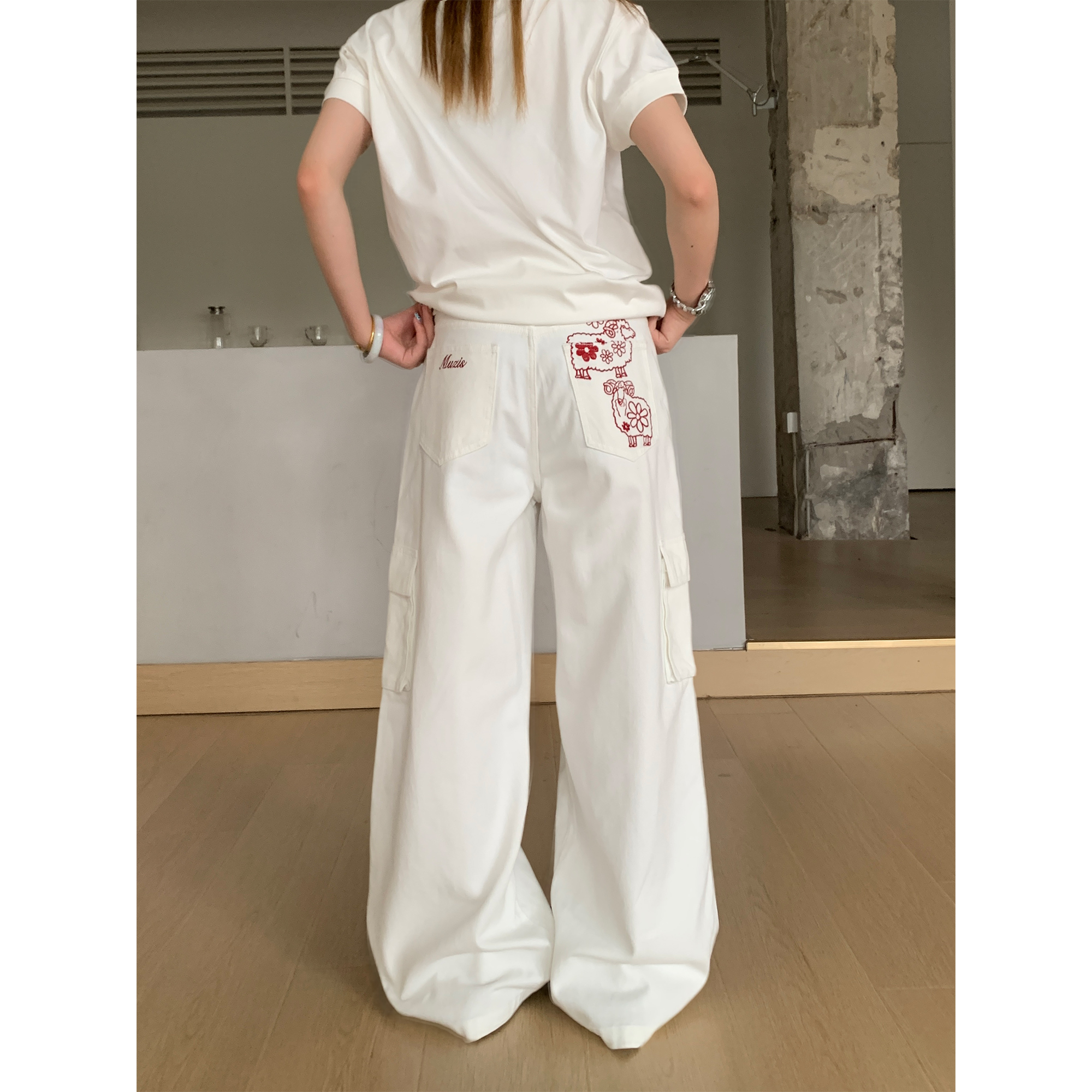 【清仓MA-CK10】木子羊百搭牛仔裤女款小羔羊贴布绣时尚新款长裤