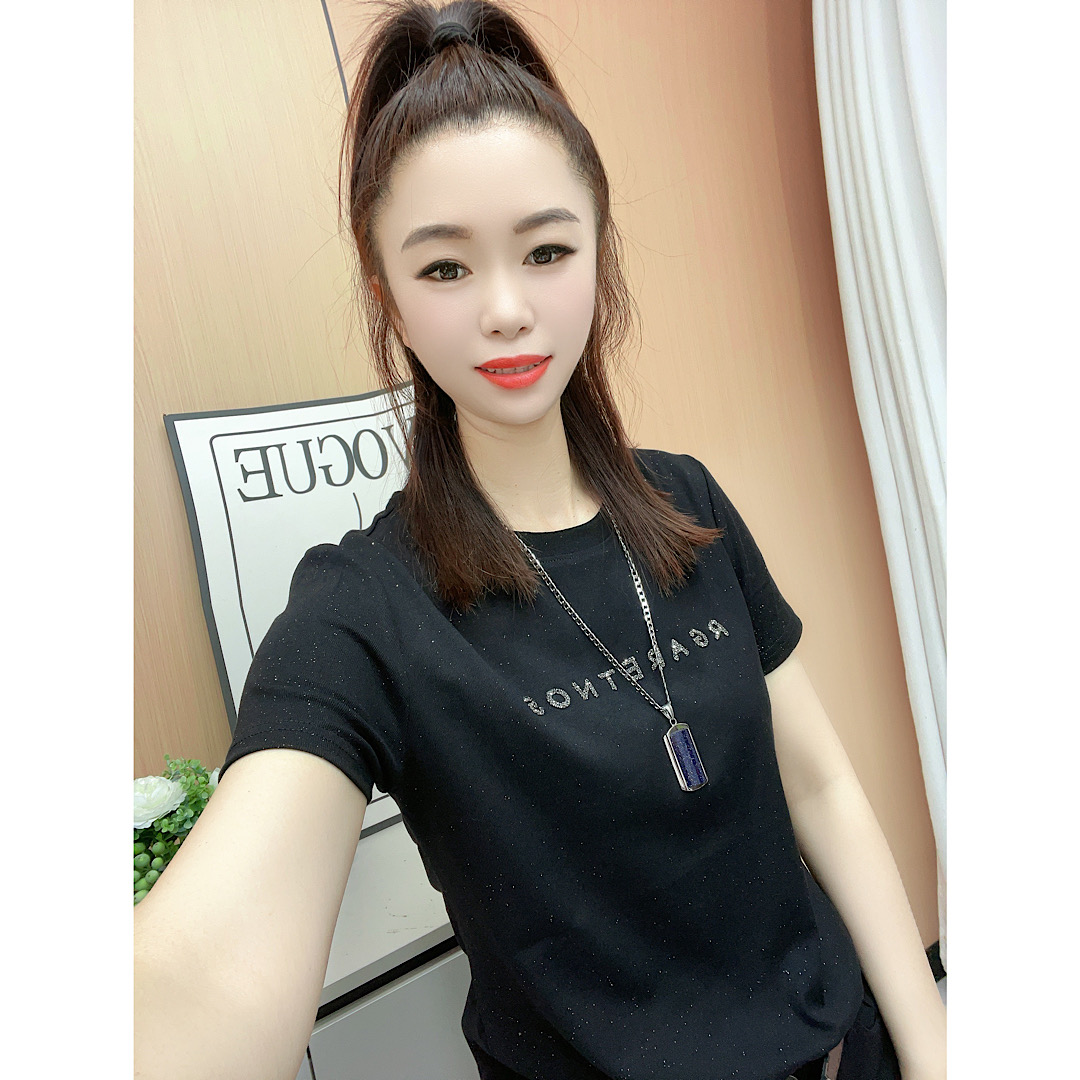 夏季新款字母重工烫钻闪闪显瘦短袖女时尚气质上衣体恤5186