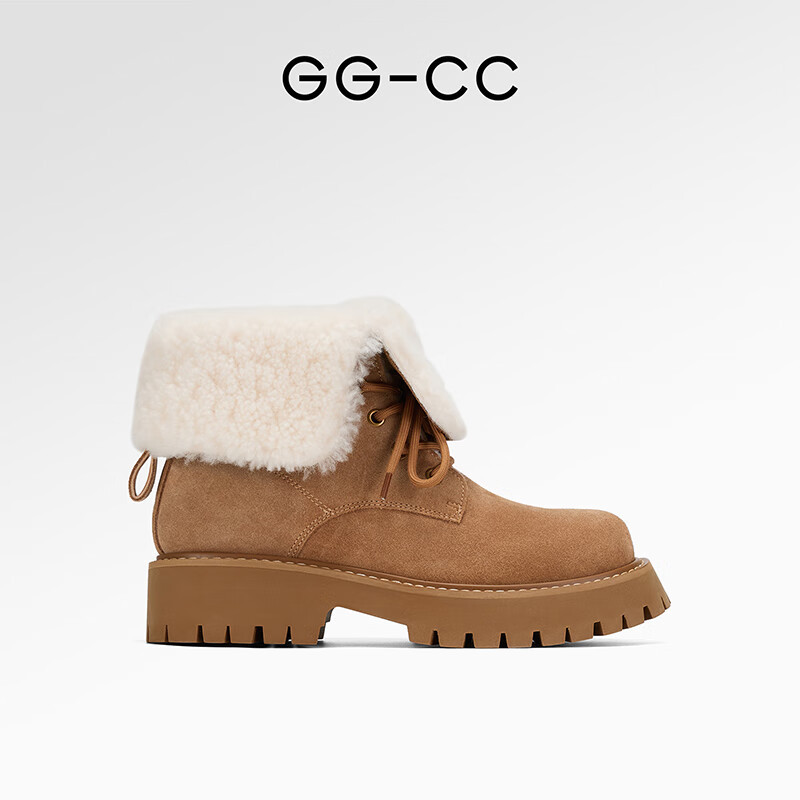 GG-CC【雪芙热巧】冬季新款厚底加绒毛边雪地靴增高马丁靴子女1866