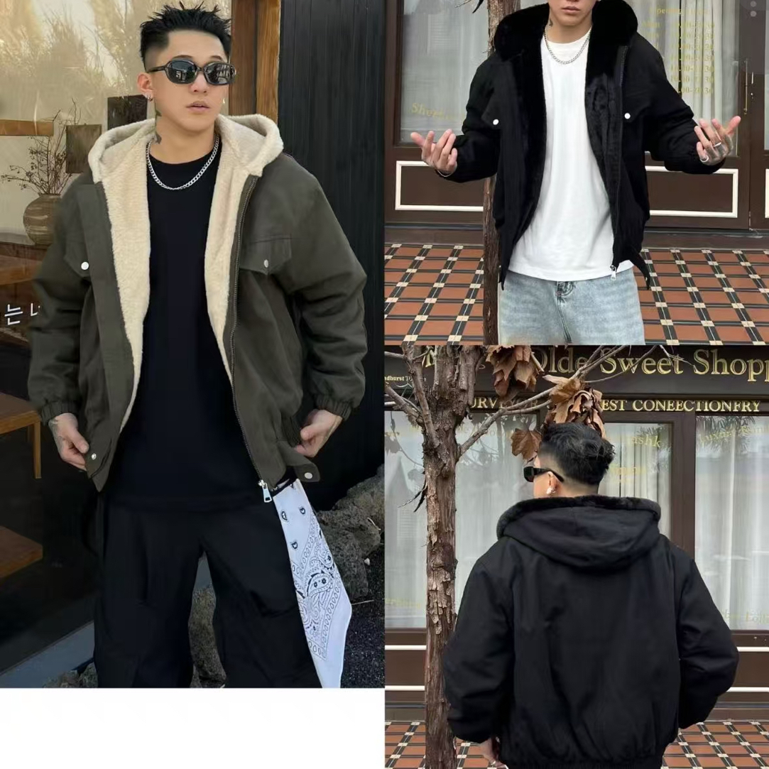 冬季加厚保暖美式座山雕连帽棉服男女情侣宽松休闲外套