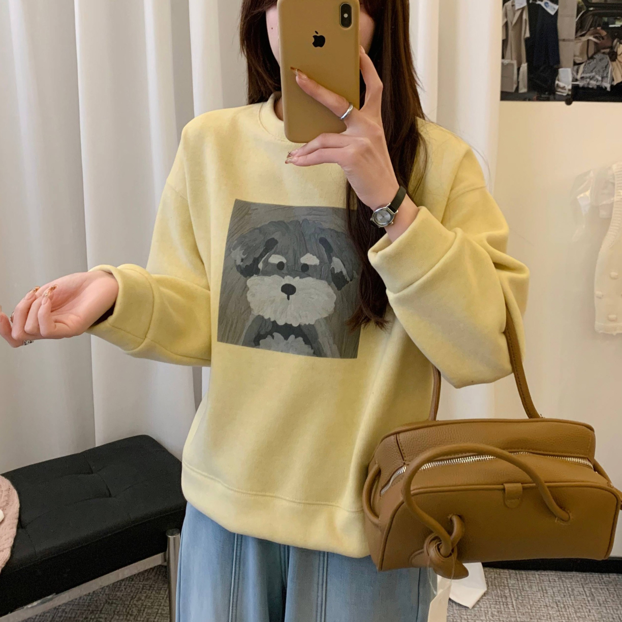 加绒休闲风羊绒手感软糯柔软百搭休闲加绒韩版圆领卫衣