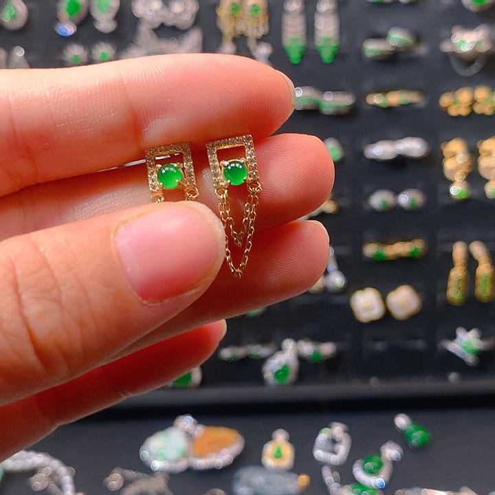 翡翠戒指银S925镶嵌耳钉