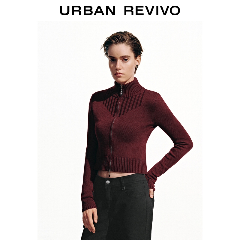 UR2025秋季新款女潮流双开拉链修身针织开衫UYV950050+