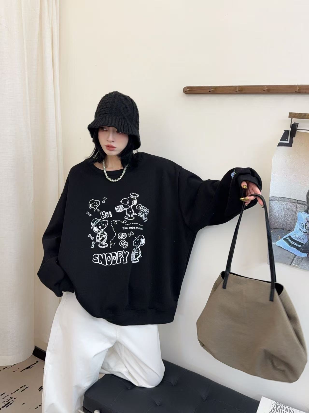 樱桃-大码女装冬季加绒加肥加大史努比卫衣