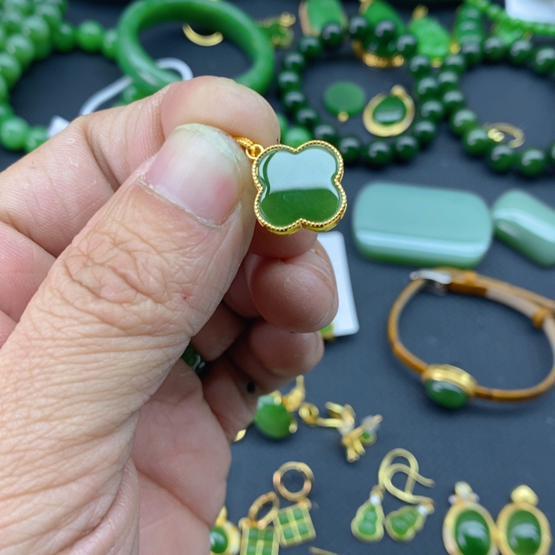 和田玉（碧玉）戒指银S925镀金镶嵌