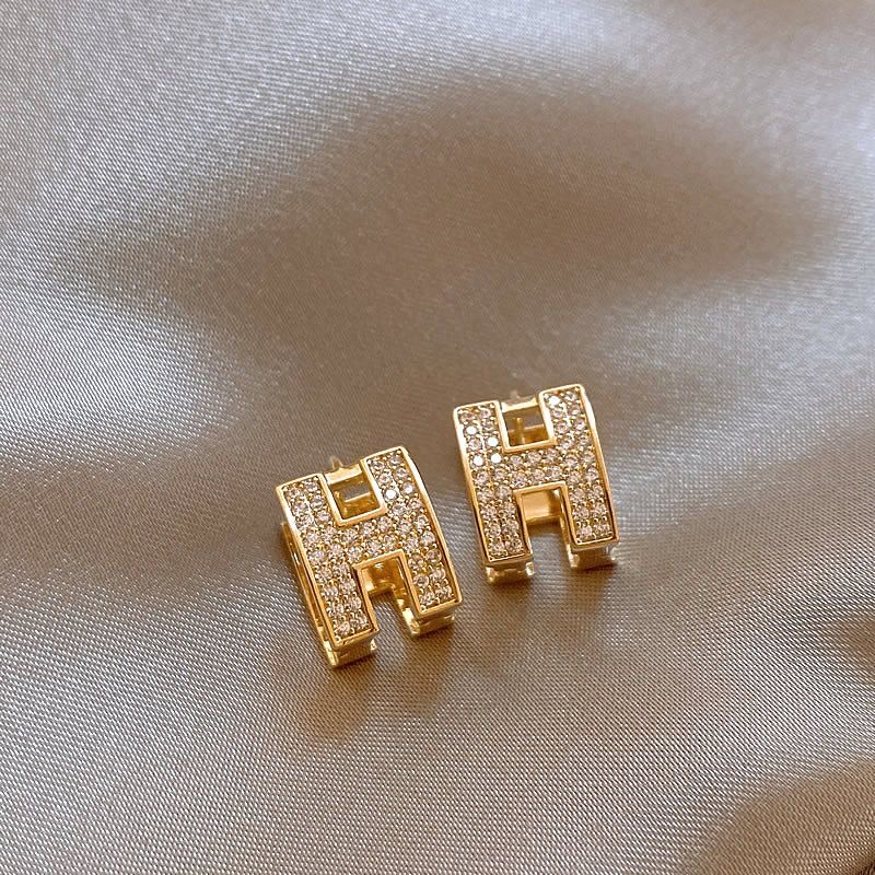 铜合金耳饰 经典H耳环AB款096