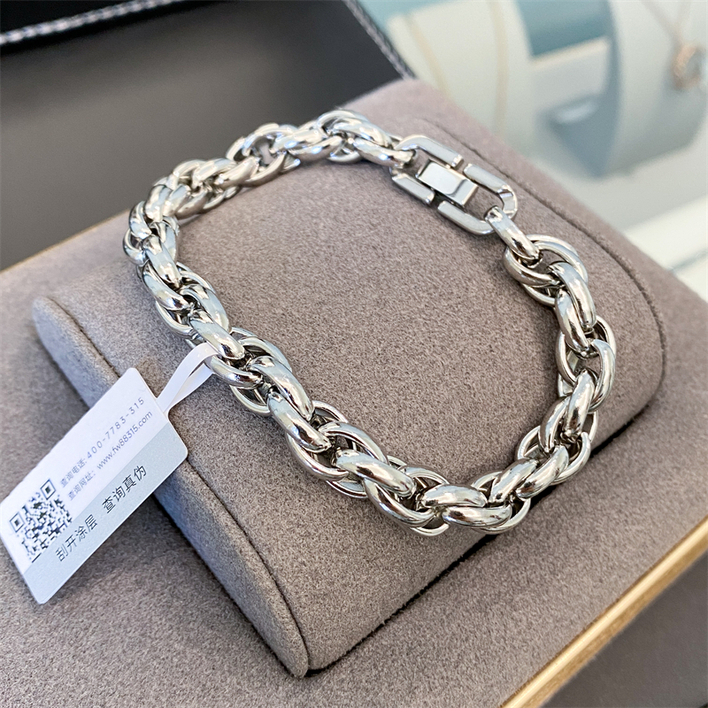 钛钢手链 银色 麻花古巴手链 1202