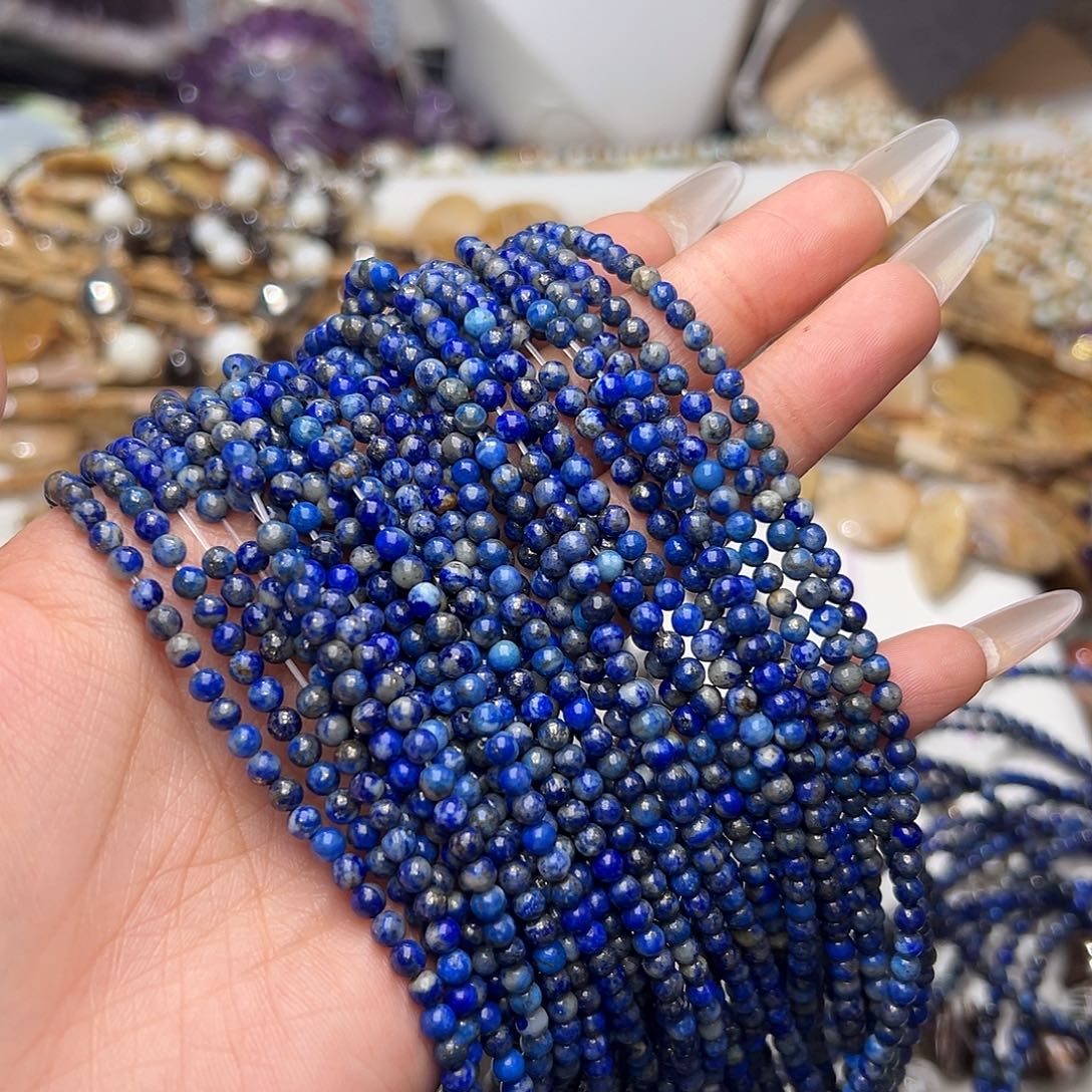 玛瑙/玉髓合金珠宝半成品Y596 2条3mm天然青金石圆珠一条