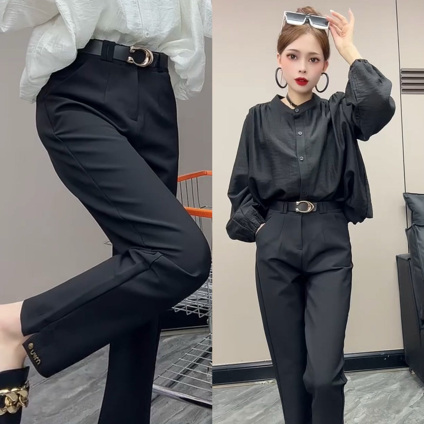 5901#cM新款小西裤女九分小个子休闲裤修身显瘦烟管裤大码女欧货