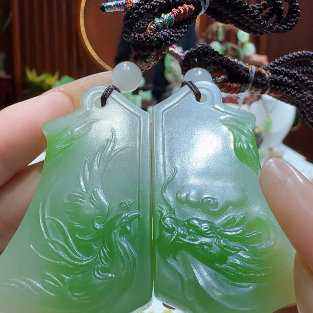 和田玉翠青龙凤对未镶嵌