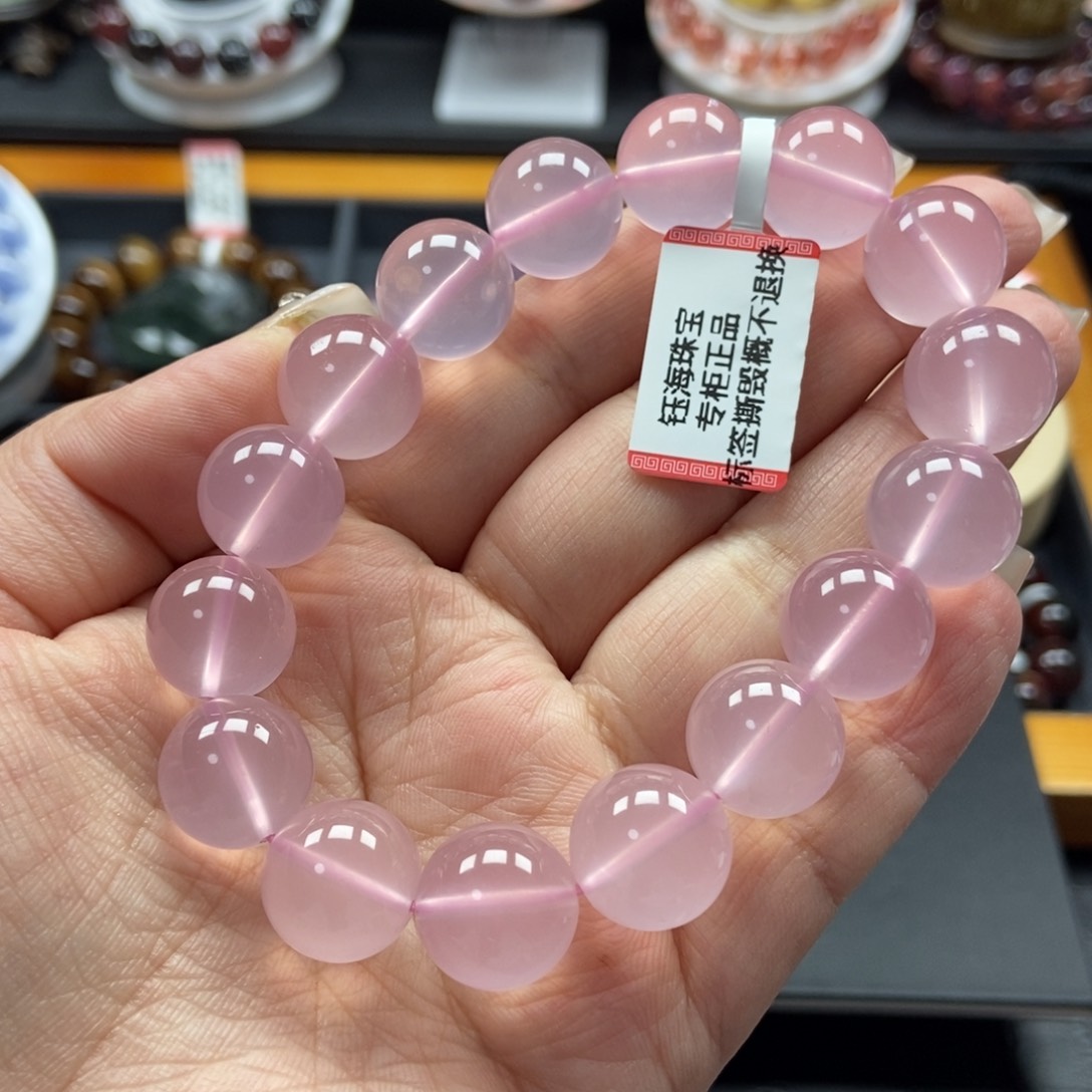 水晶粉水晶手链13毫米未镶嵌