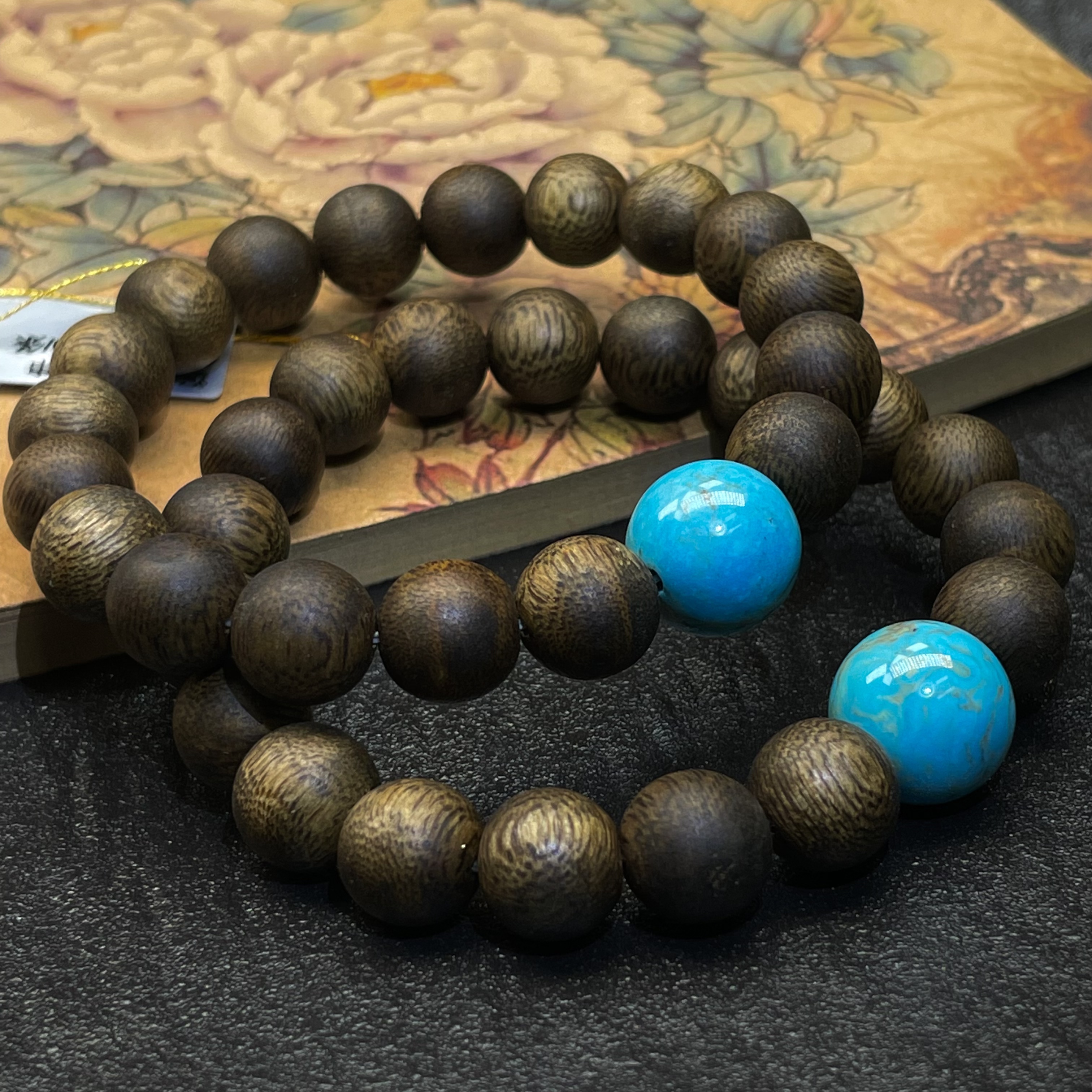 沉香【珺笙珠宝】典藏•奇楠沉香搭配绿松石圆珠手串多样性发一件