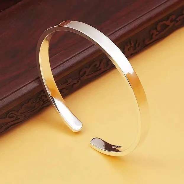 B60【约29克8mm】999.9银光面方条开口手镯女款C38