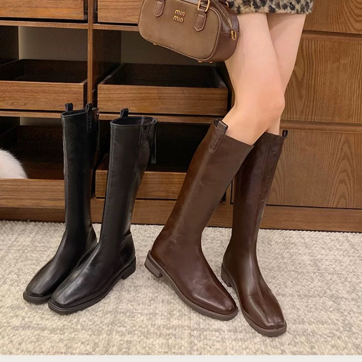 (韩傢)百搭简约长筒靴999-6