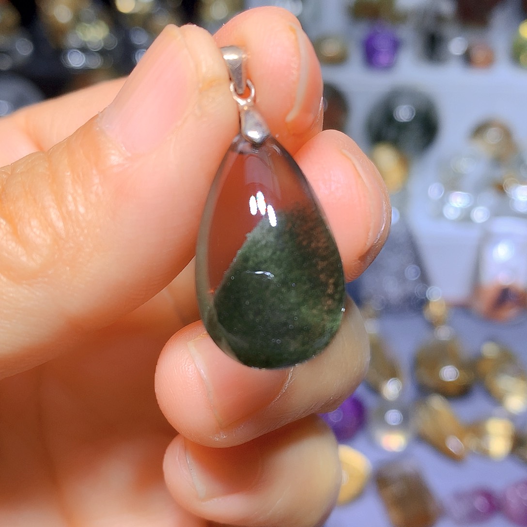 水晶吊坠银S925镶嵌天然水晶