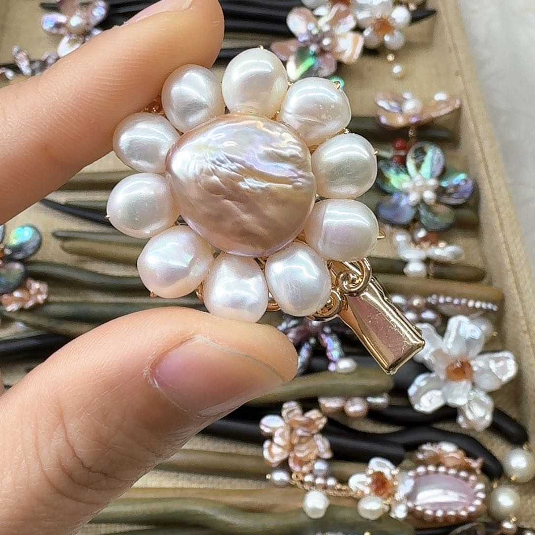 银S925镶嵌淡水珍珠发饰