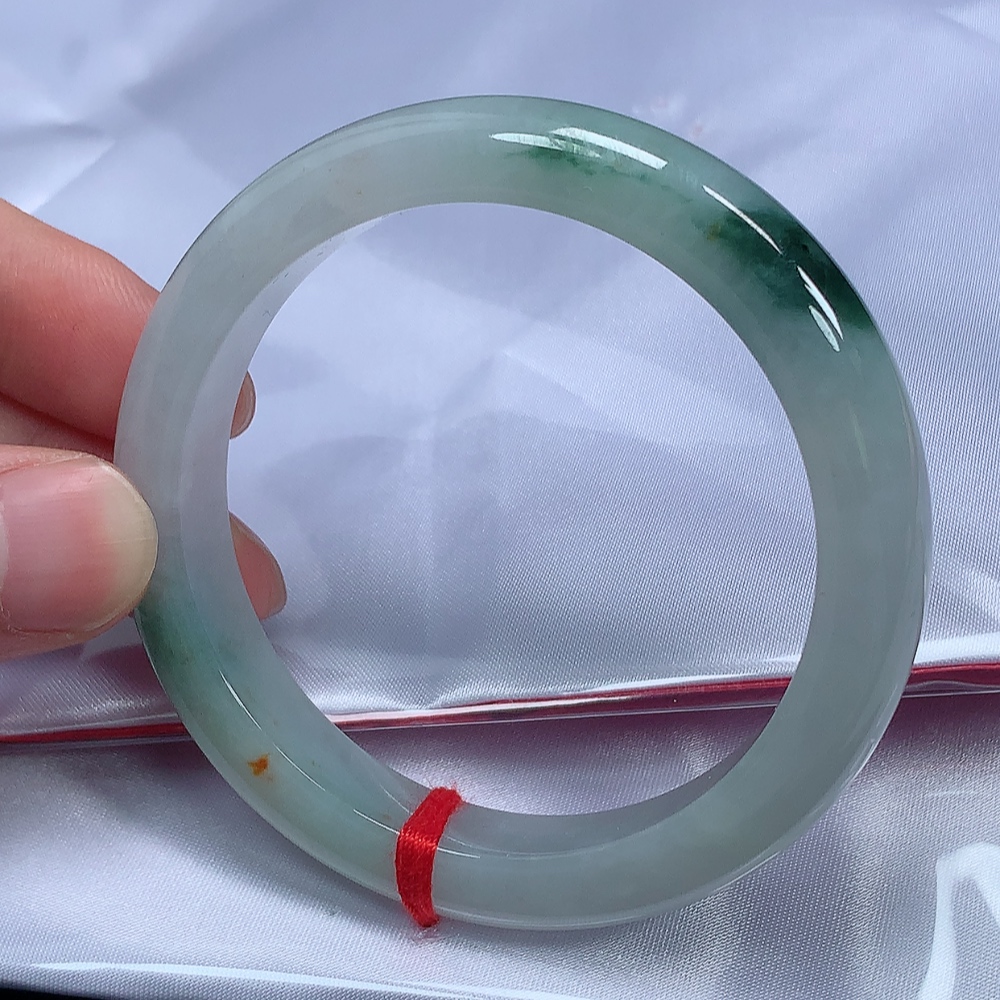 天然缅甸A货翡翠57冰胶飘花撒金正圈手镯（A515#）