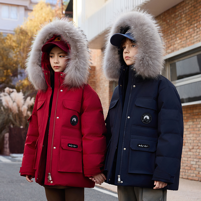 儿童羽绒服中长款2025冬季新款大毛领男女童中大童加厚外套亲子装