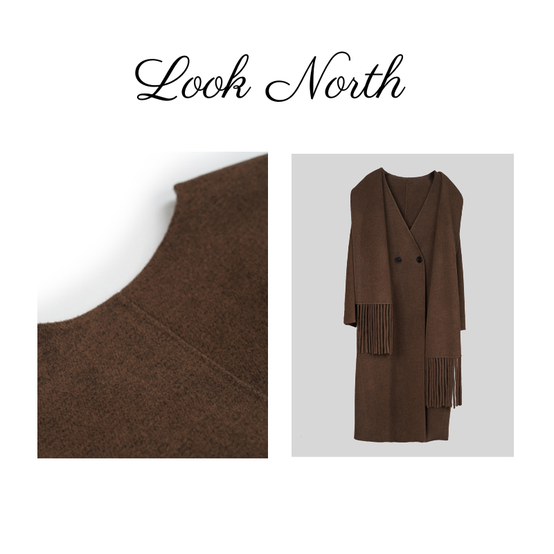 Look North【漫步经纬】极简风宽松型山羊绒长款毛呢外套大衣1210