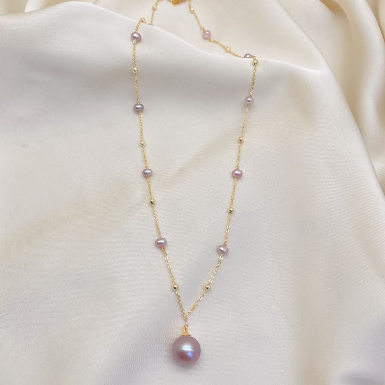  LH167【紫色一心一意珍珠项链】气质时尚百搭梦幻彩色仙女糖果色