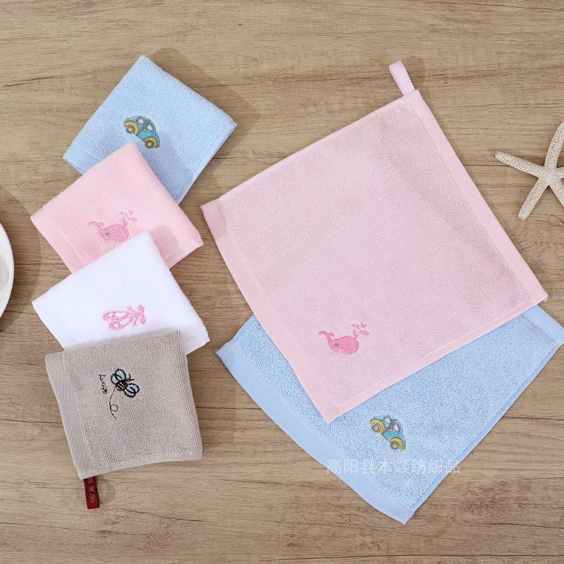 方巾通用幼儿园宝宝擦脸擦手巾全棉吸水卡通绣花图案带挂绳洁面巾