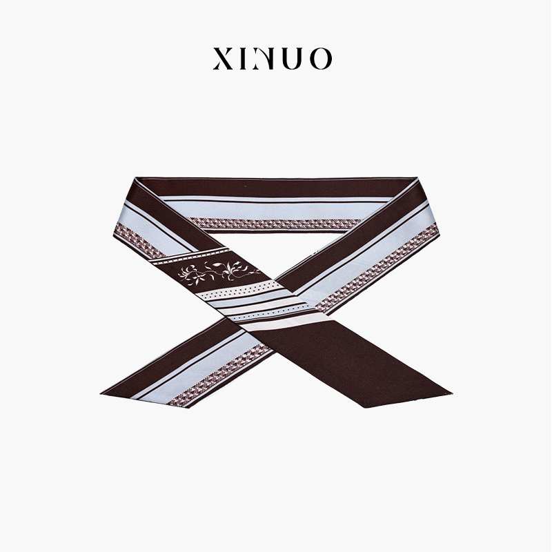 XINUO 千纹絮语 100%真丝丝巾系脖 设计感飘带菱形巾 送礼物