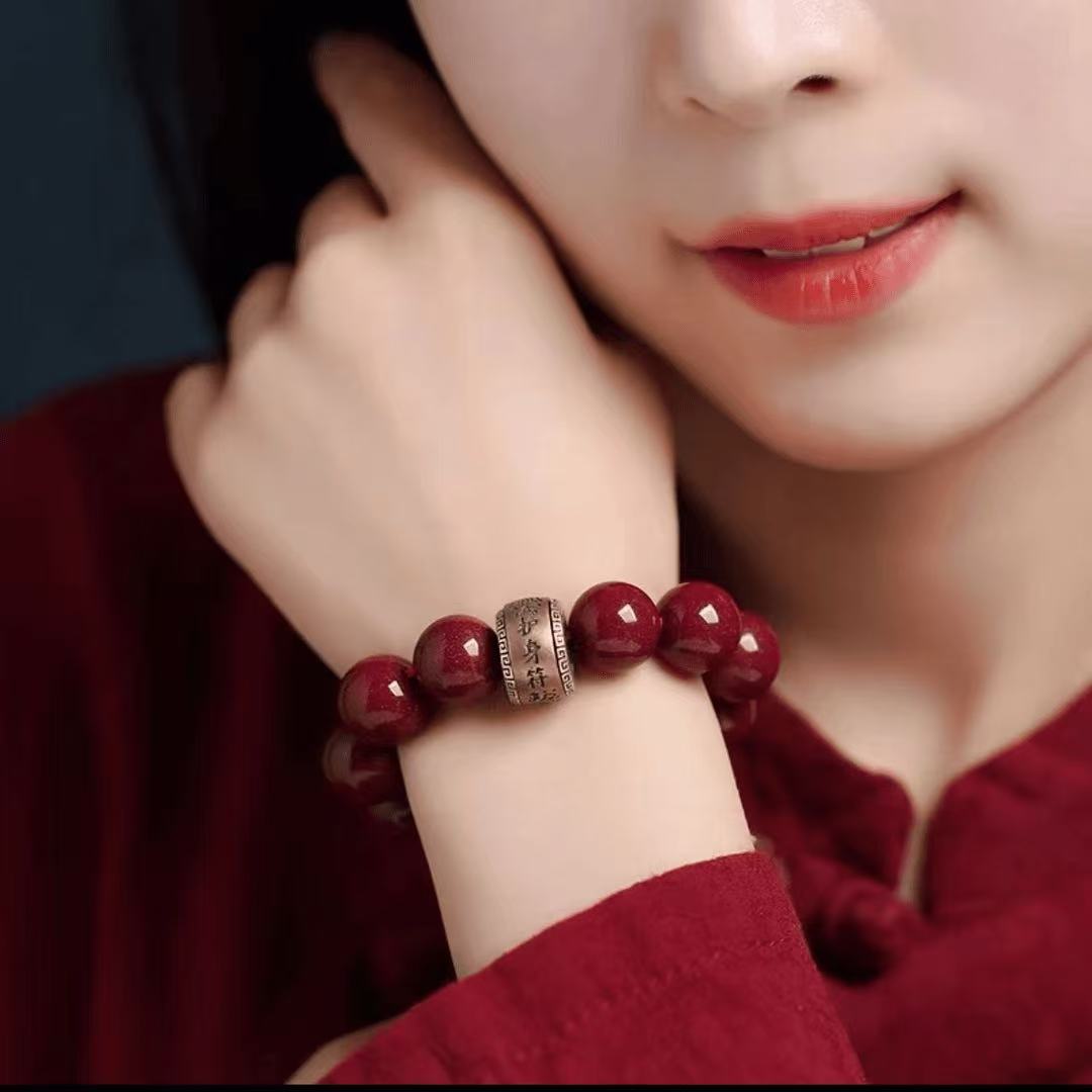 含辰砂工艺品天然辰砂【正品朱砂】设计款时尚白搭生肖守护手链
