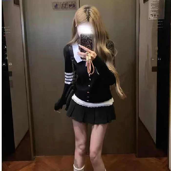 jk制服上衣女秋冬季美式英伦学院风修身性感辣妹高腰短裙套装两件