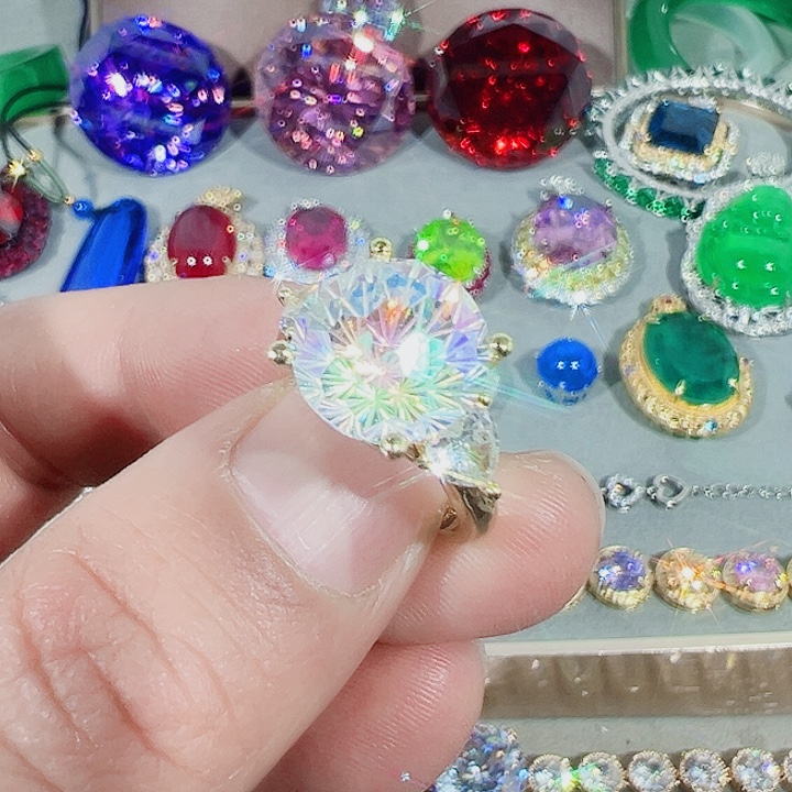 非金属红色蓝色满镶嵌吊坠戒指