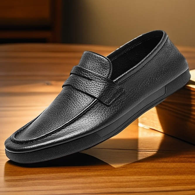 品乙头层牛皮男士休闲软底商务皮鞋透气真牛皮一脚蹬豆豆鞋男鞋