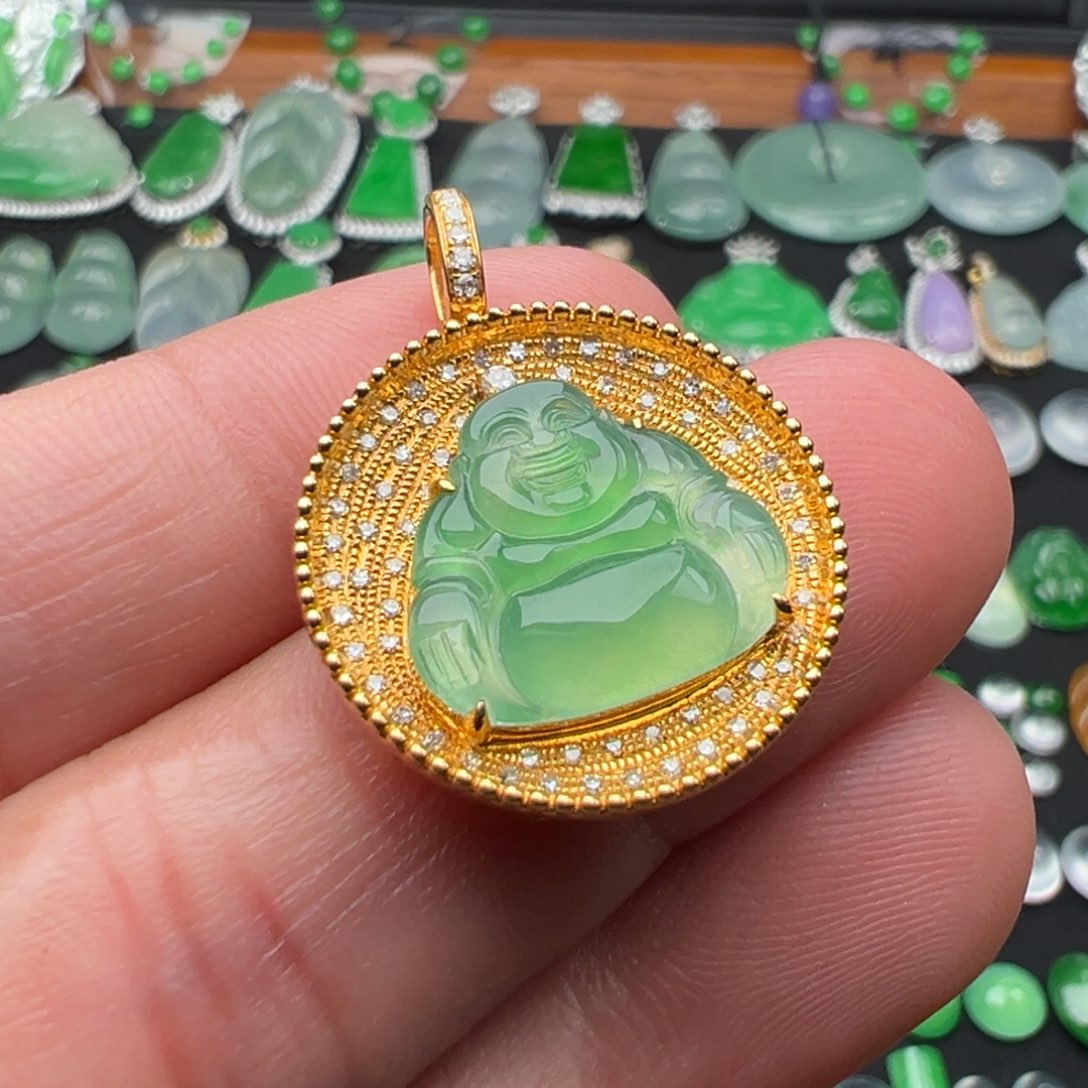 翡翠颈饰18K金镶嵌海*佛13